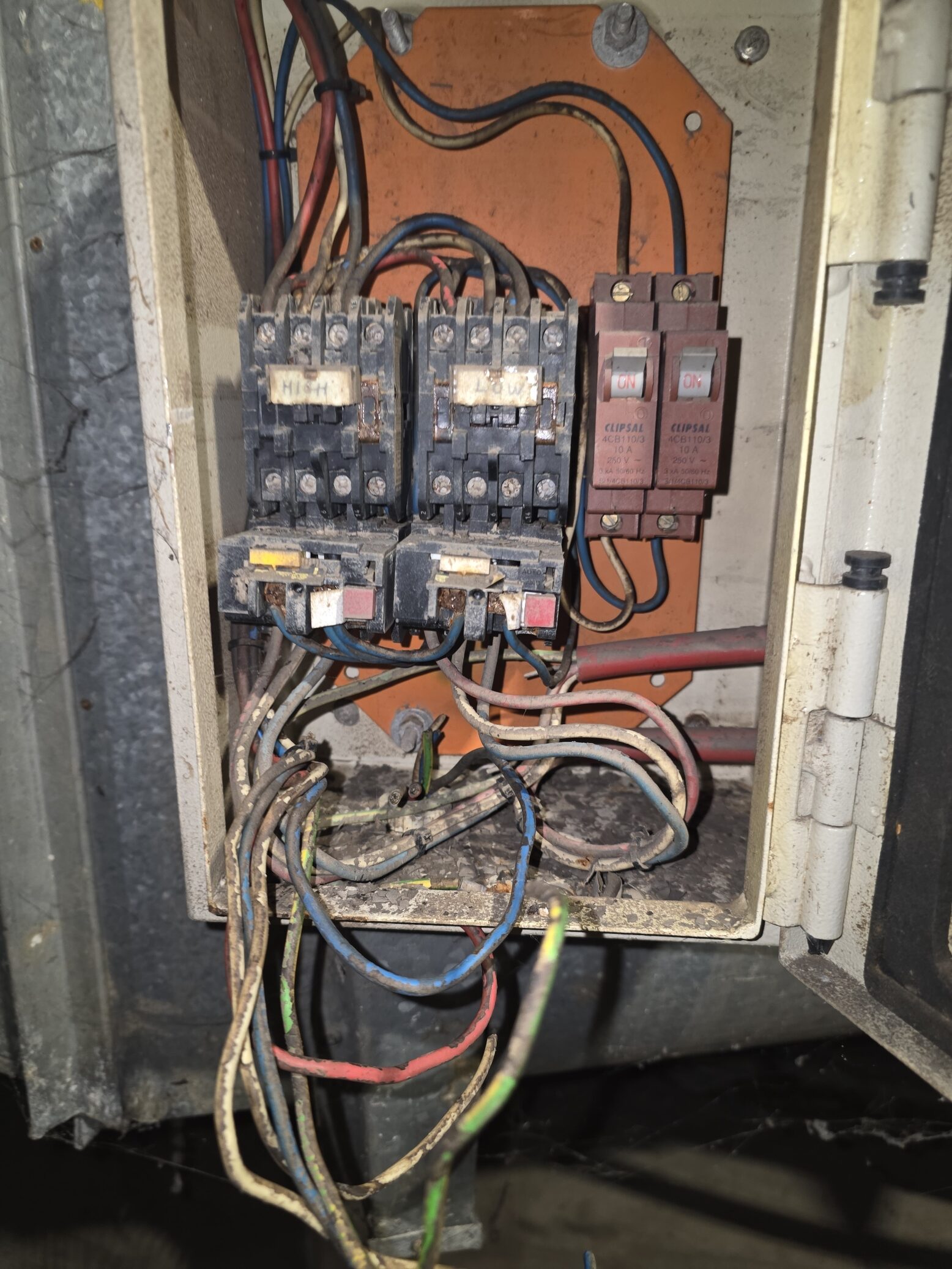 flood damaged switch board in carpark